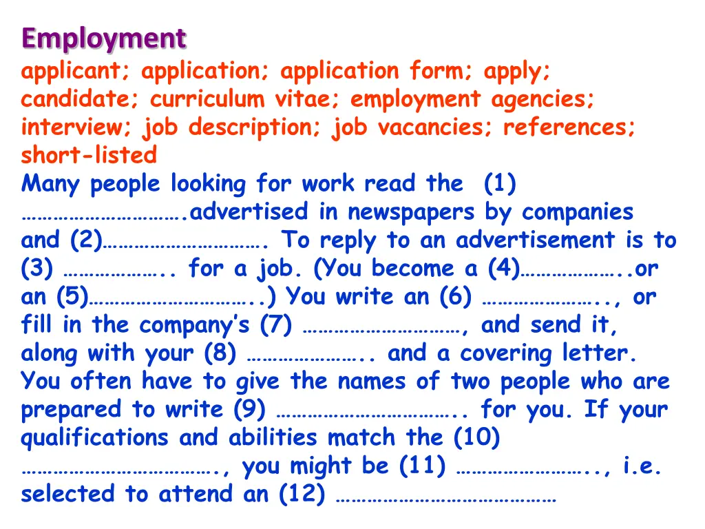 employment applicant application application form