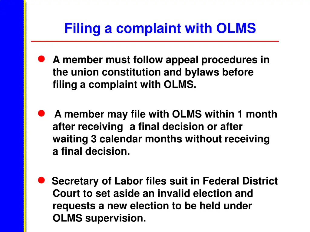 filing a complaint with olms