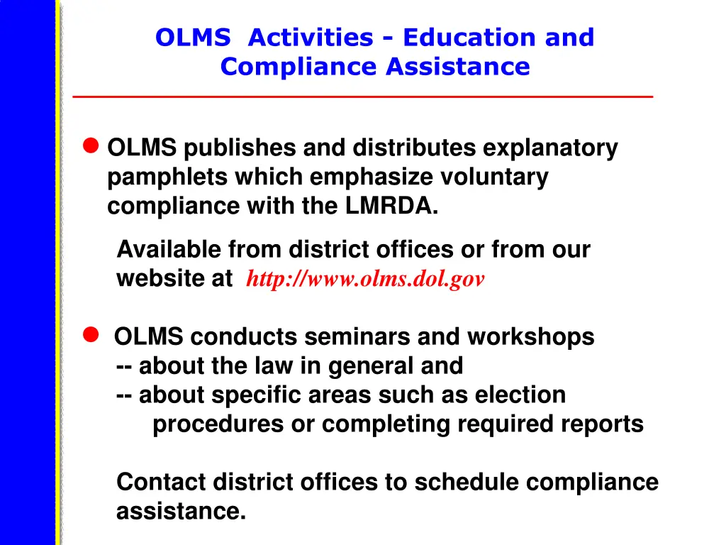 olms activities education and compliance 2