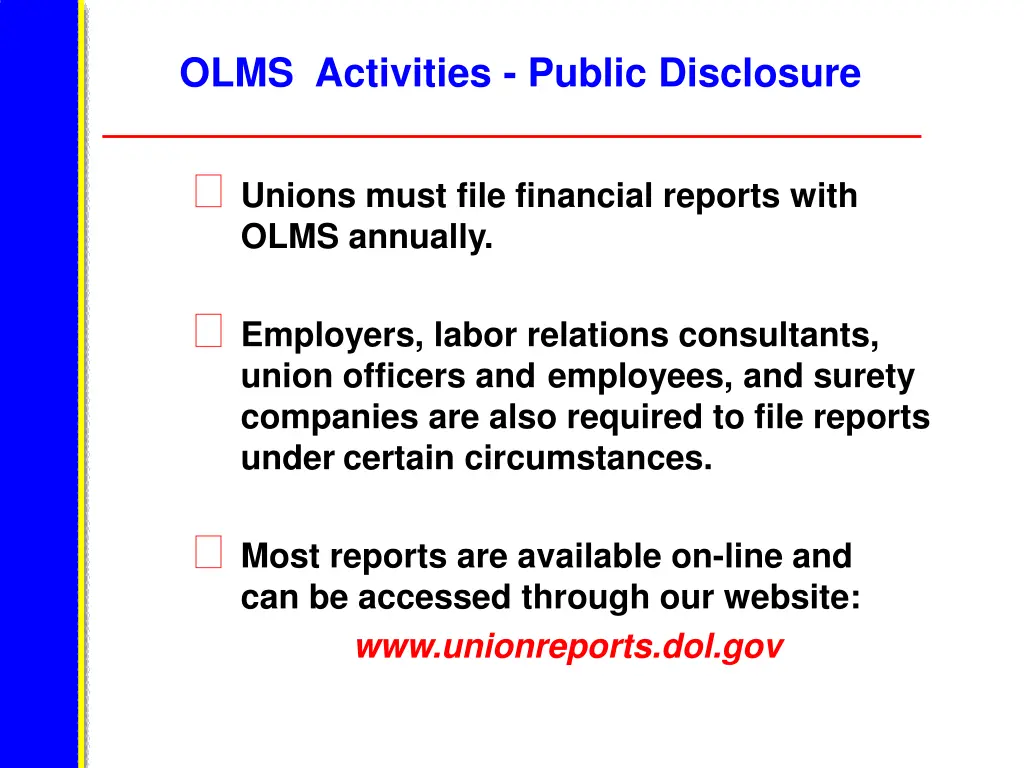 olms activities public disclosure