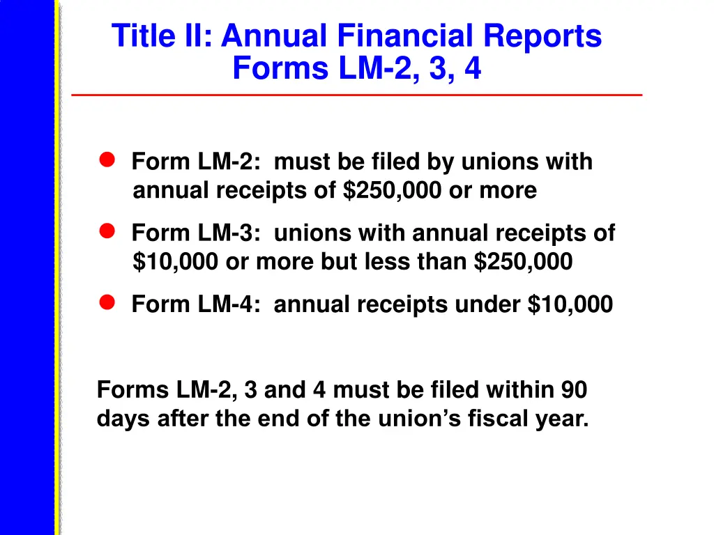 title ii annual financial reports forms lm 2 3 4
