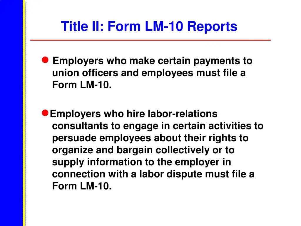 title ii form lm 10 reports