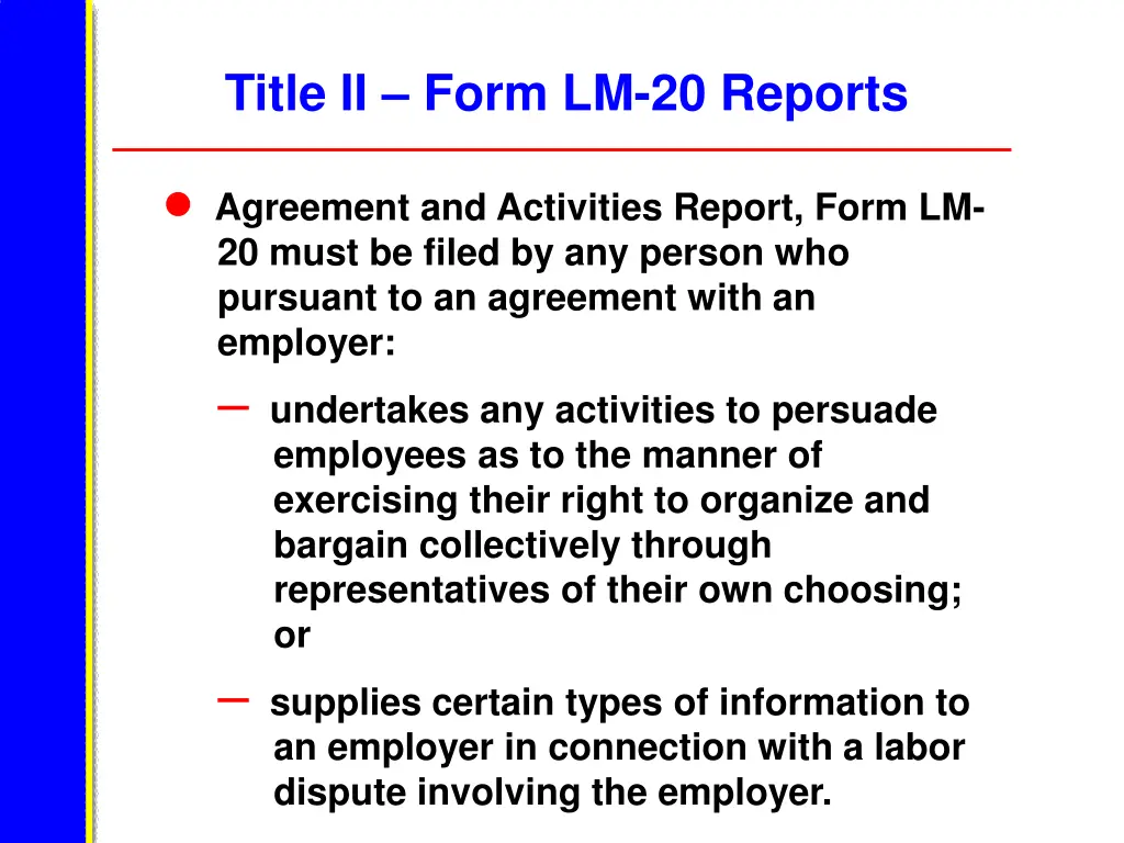 title ii form lm 20 reports