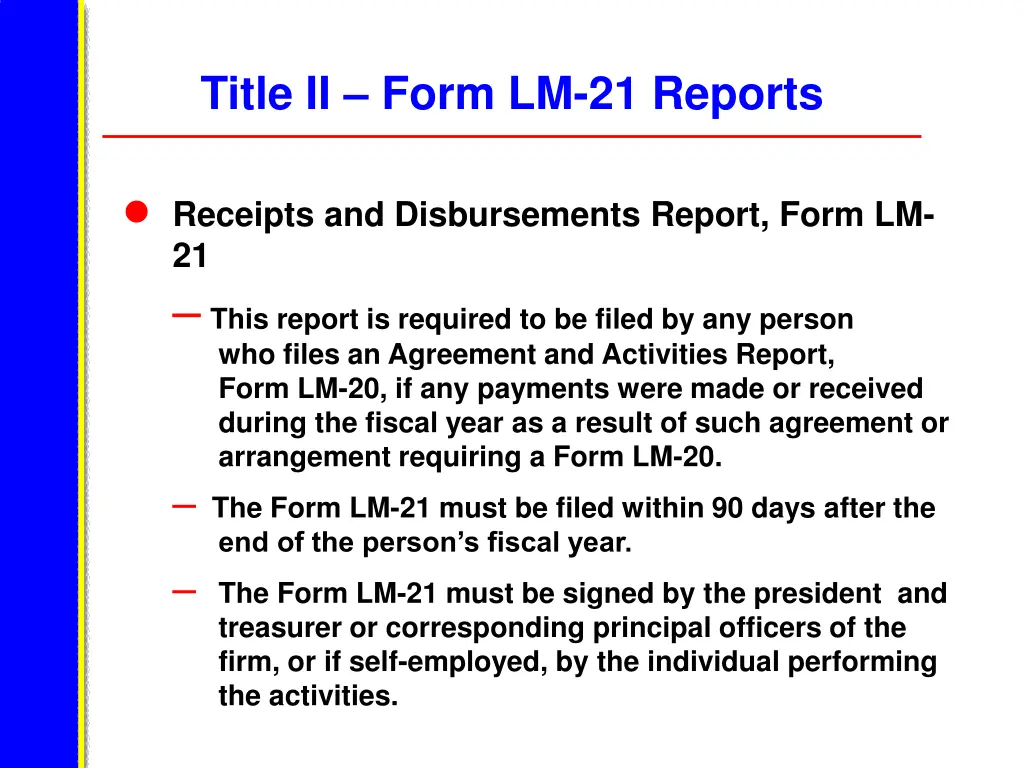 title ii form lm 21 reports