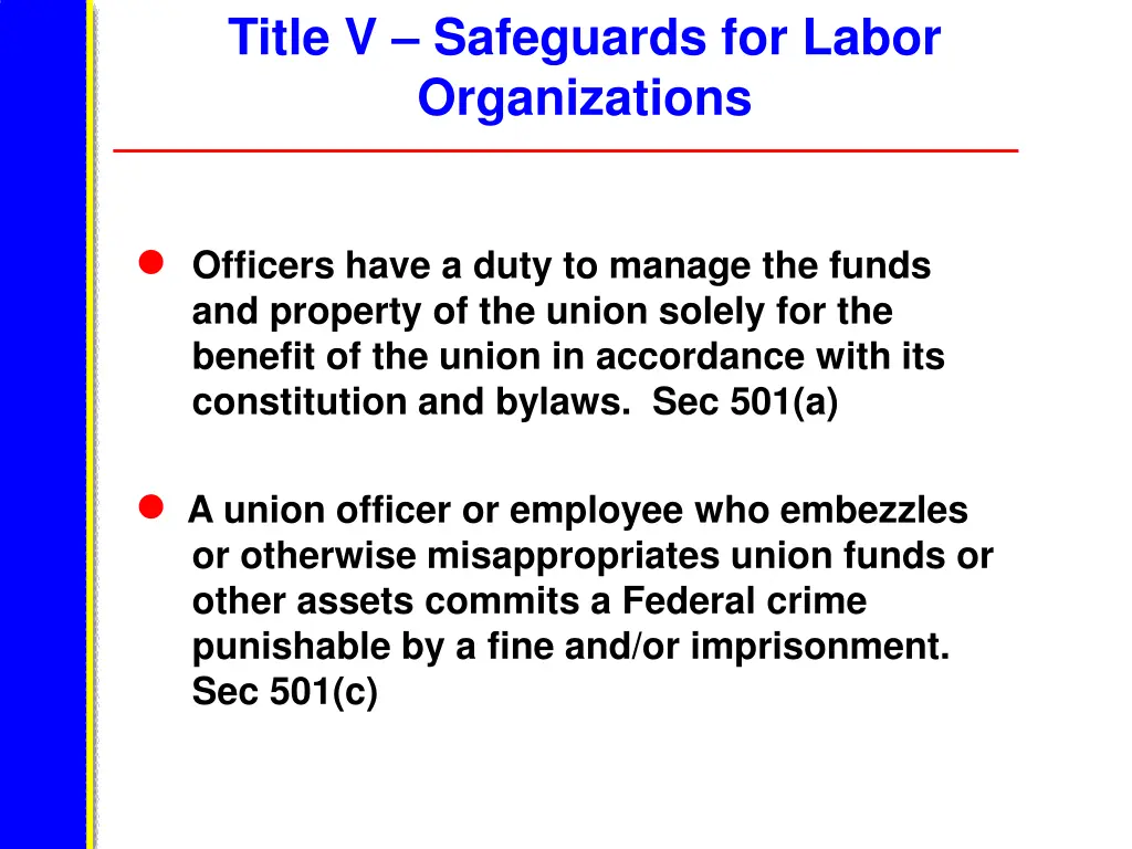 title v safeguards for labor organizations