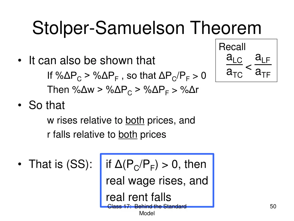 stolper samuelson theorem