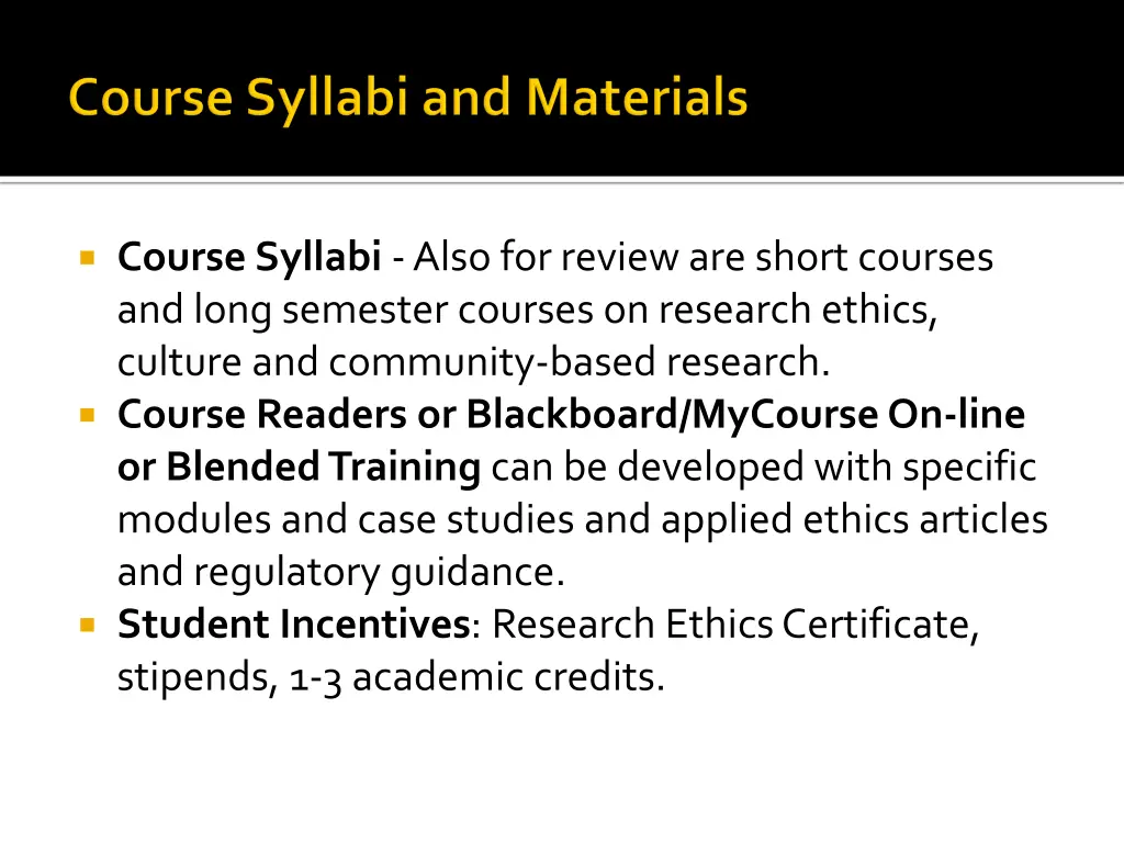 course syllabi also for review are short courses