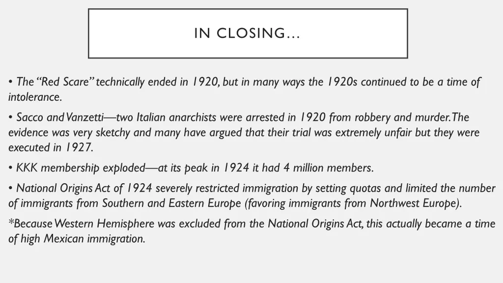 in closing