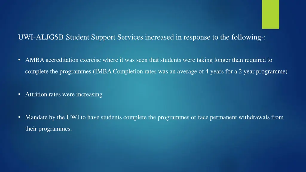 uwi aljgsb student support services increased