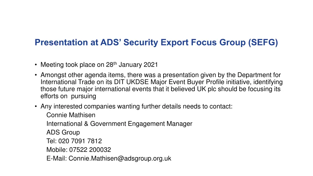 presentation at ads security export focus group