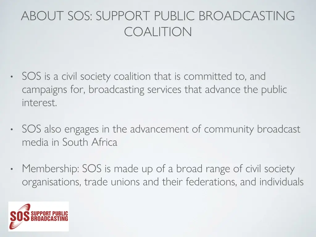 about sos support public broadcasting coalition