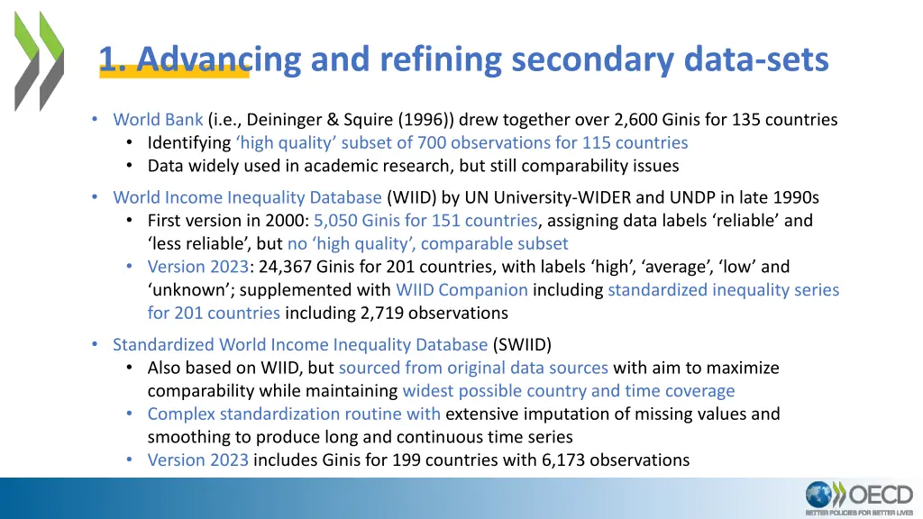 1 advancing and refining secondary data sets