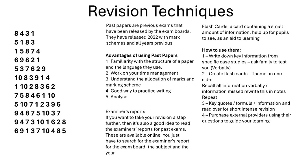 revision techniques past papers are previous