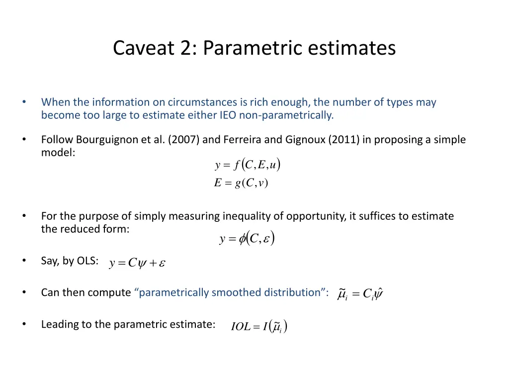 caveat 2 parametric estimates