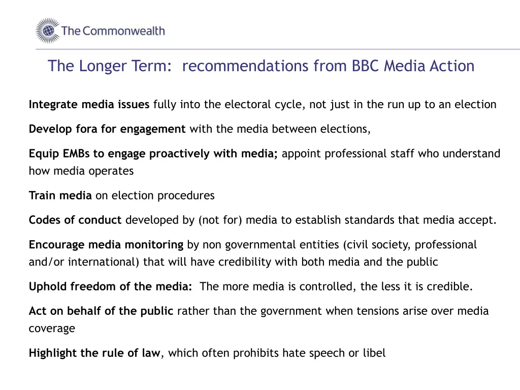 the longer term recommendations from bbc media