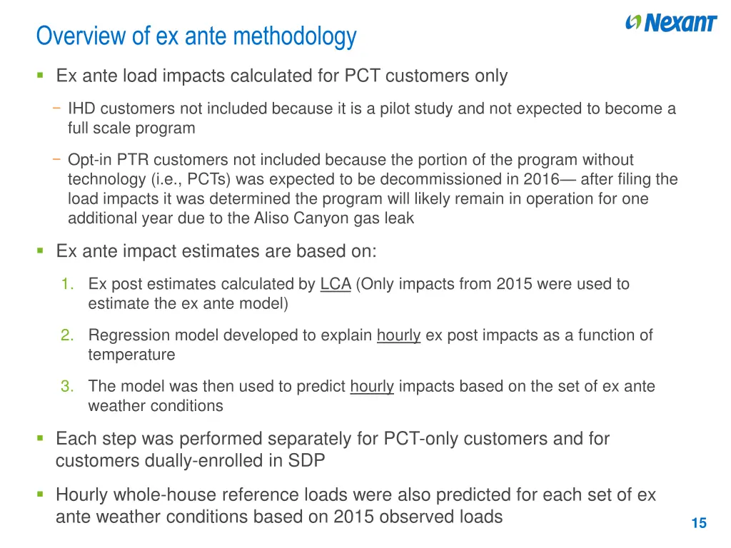 overview of ex ante methodology