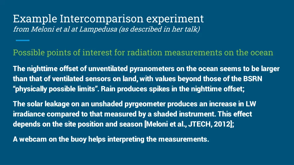 example intercomparison experiment from meloni