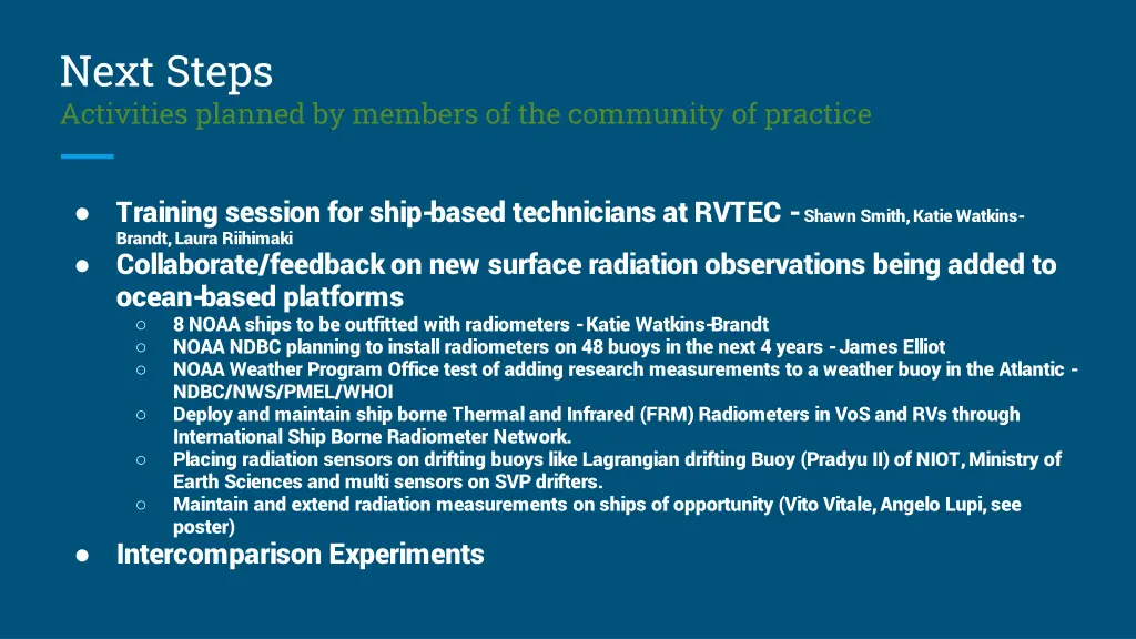 next steps activities planned by members