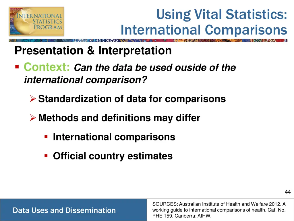 using vital statistics international comparisons 9