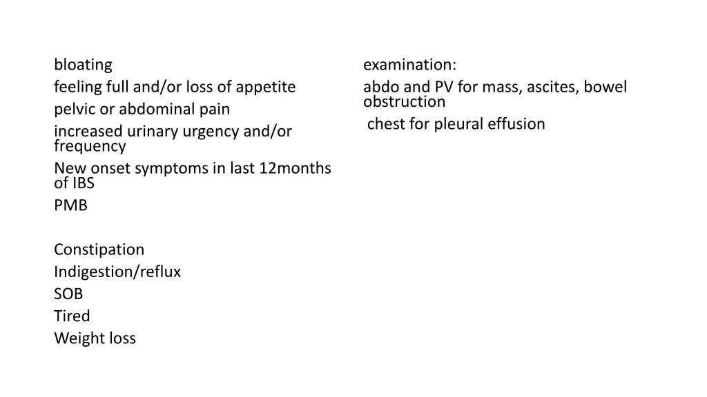 bloating feeling full and or loss of appetite