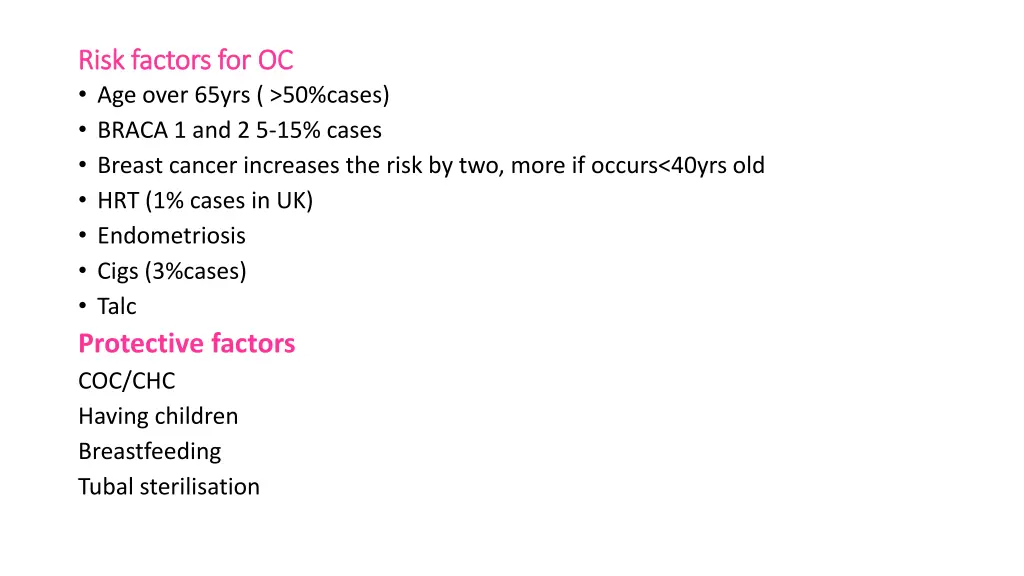 risk factors for oc risk factors for oc age over