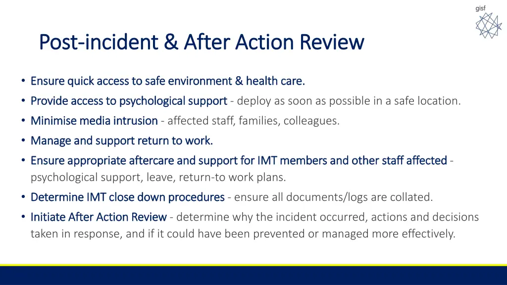 post post incident after action review incident