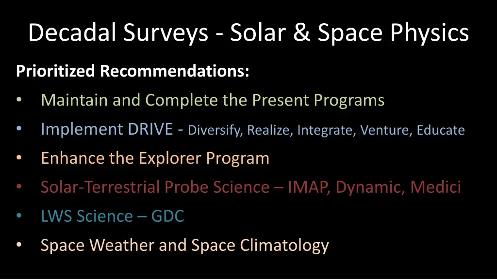 decadal surveys solar space physics 2