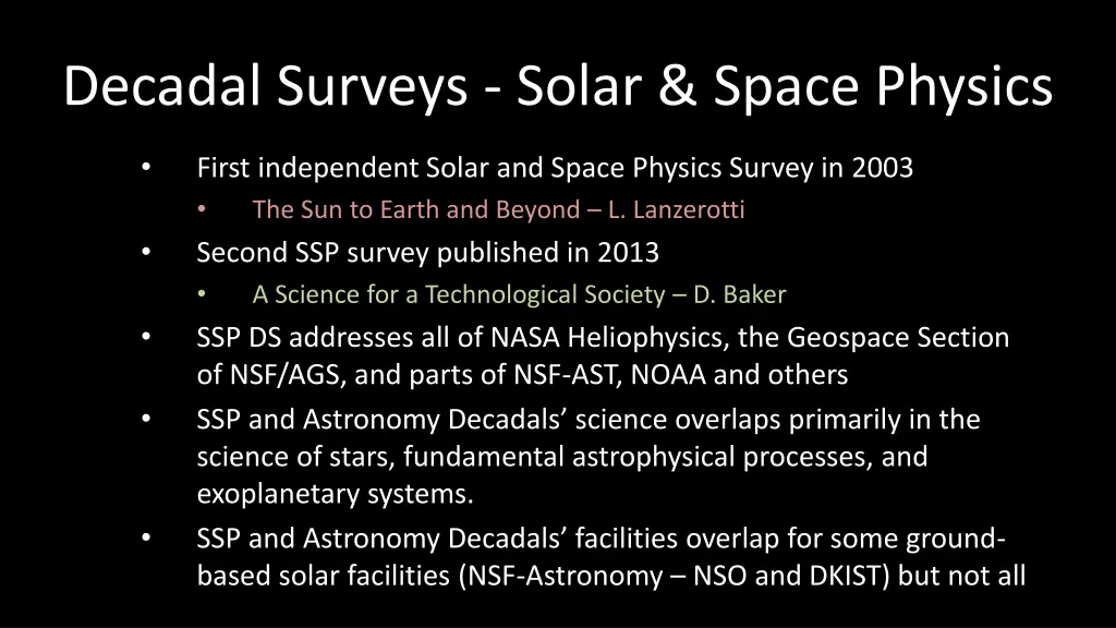 decadal surveys solar space physics
