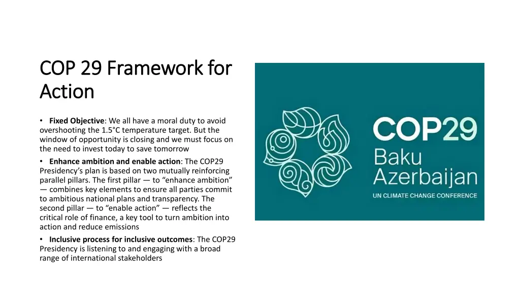 cop 29 framework for cop 29 framework for action