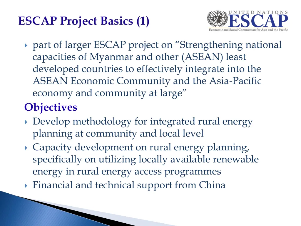 part of larger escap project on strengthening