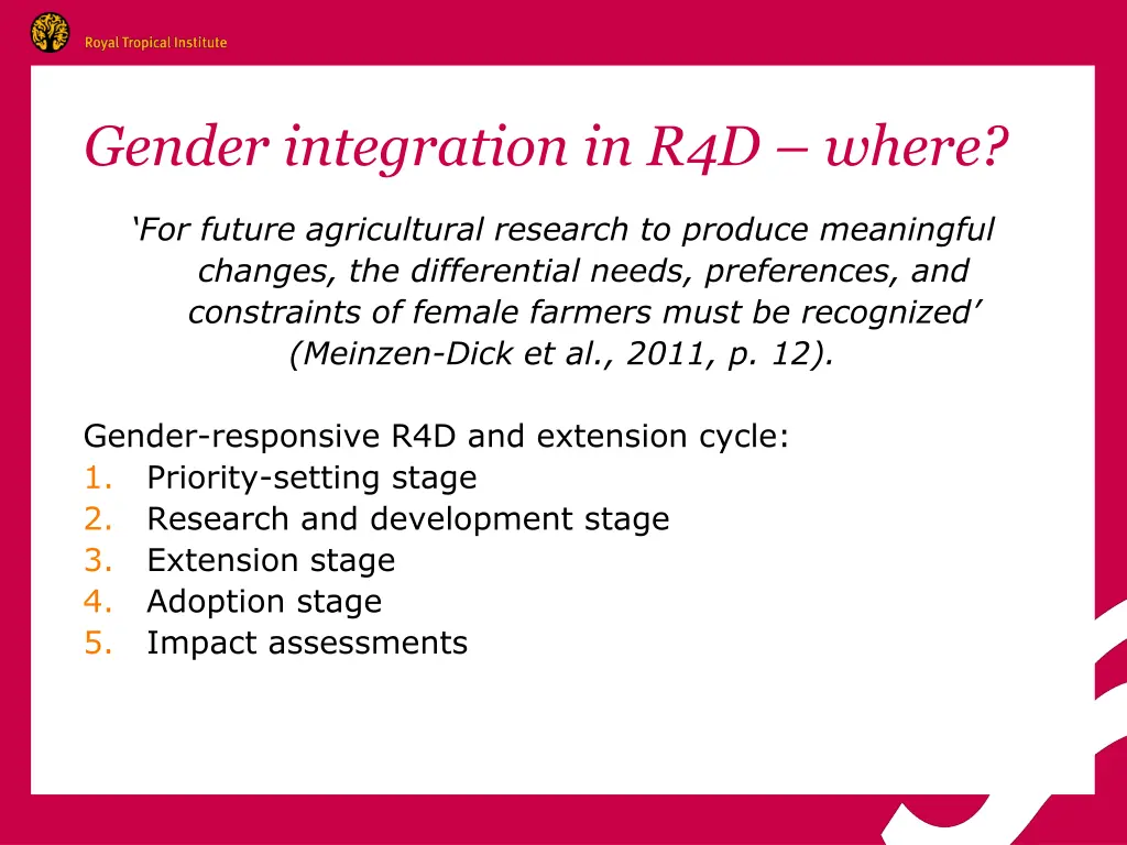 gender integration in r4d where