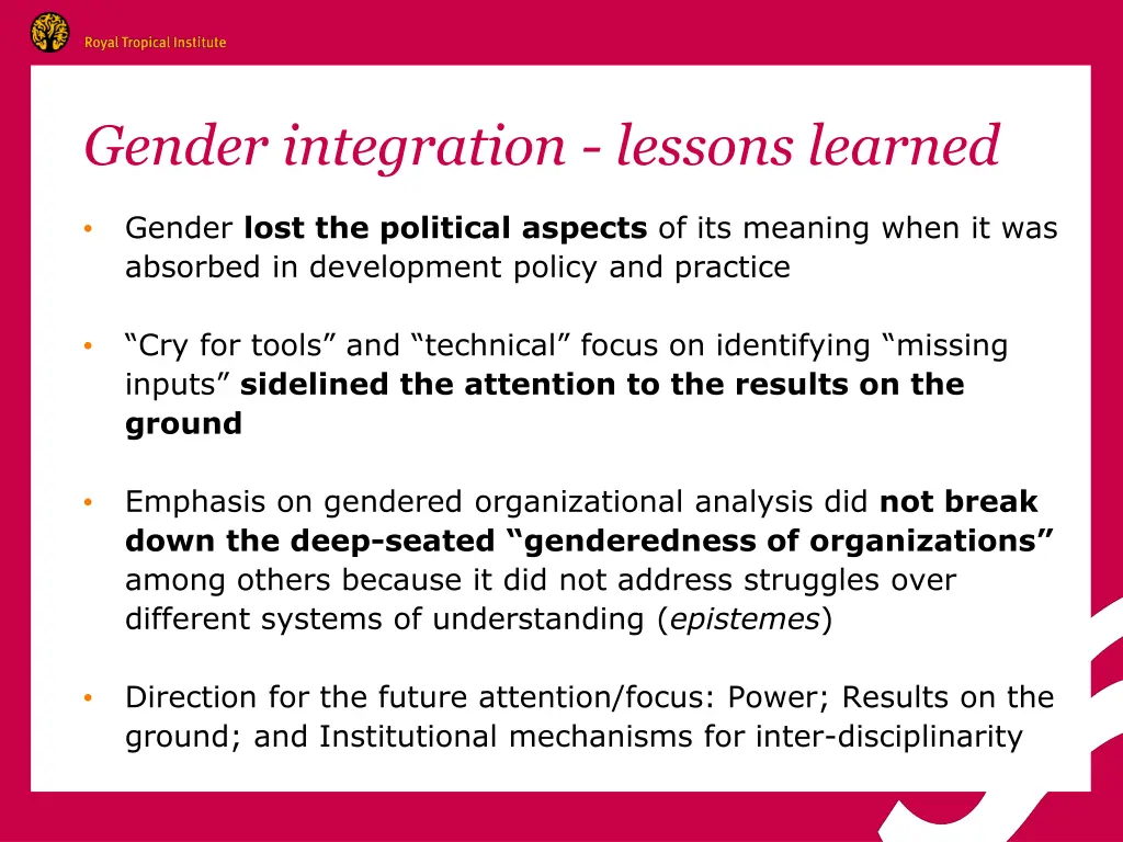gender integration lessons learned