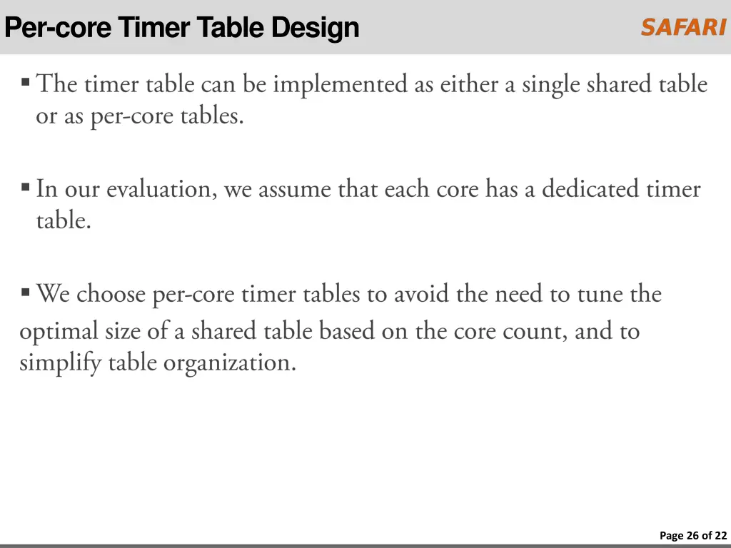 per core timer table design