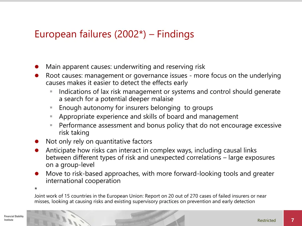 european failures 2002 findings