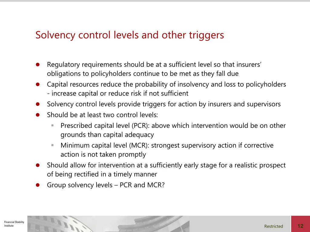 solvency control levels and other triggers