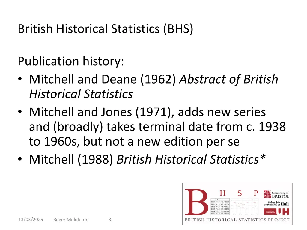 british historical statistics bhs
