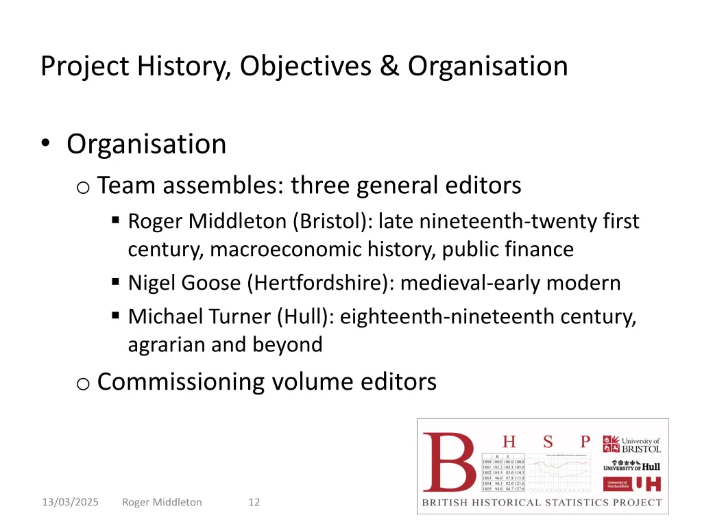 project history objectives organisation 1