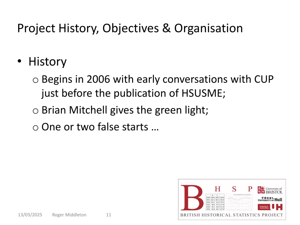 project history objectives organisation