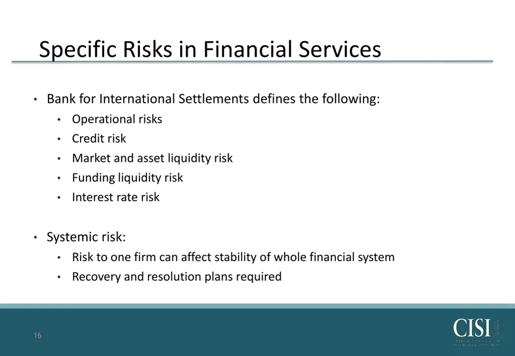 specific risks in financial services