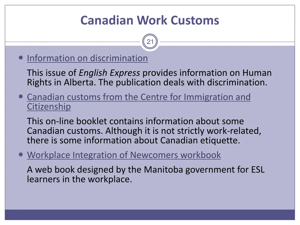 canadian work customs