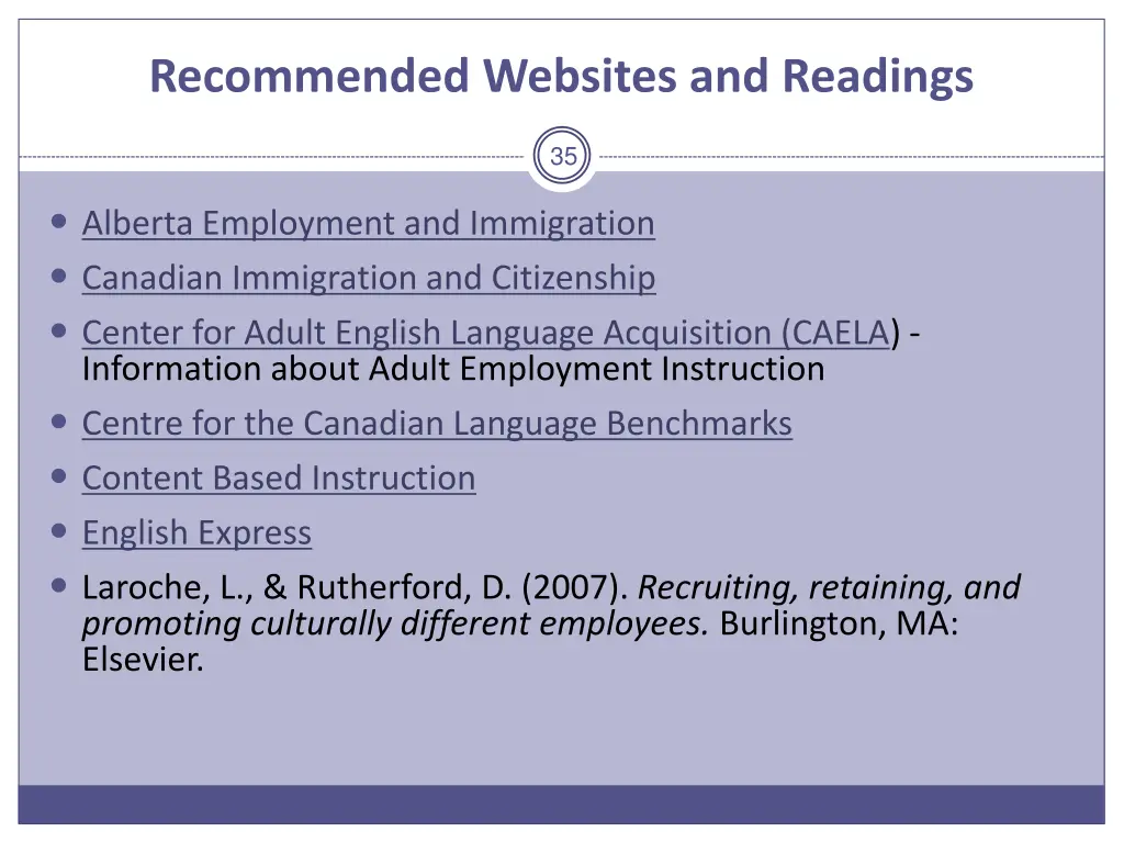 recommended websites and readings