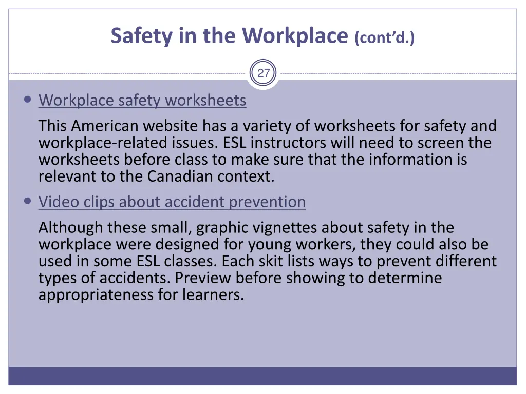 safety in the workplace cont d