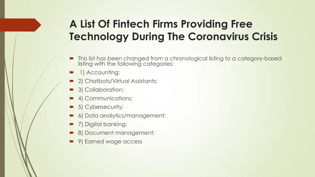 a list of fintech firms providing free technology