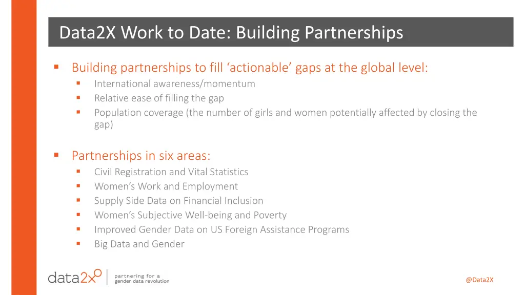 data2x work to date building partnerships