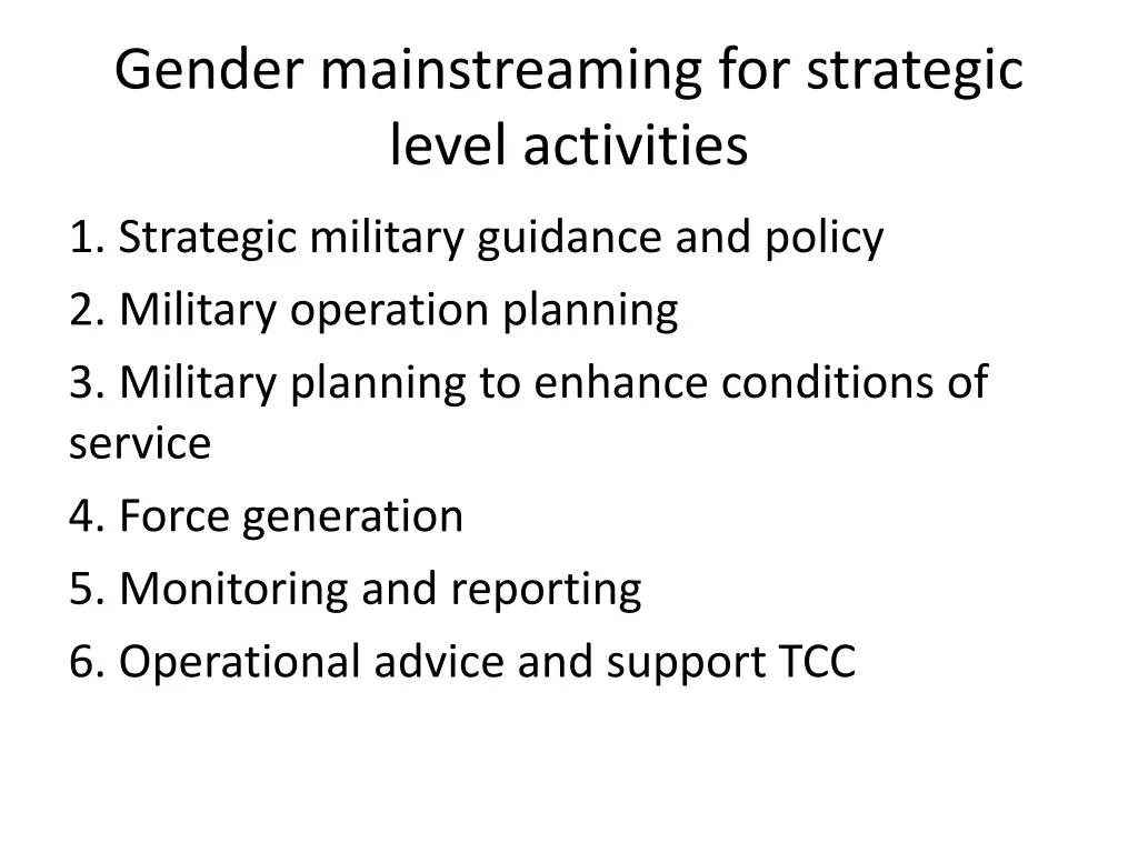 gender mainstreaming for strategic level