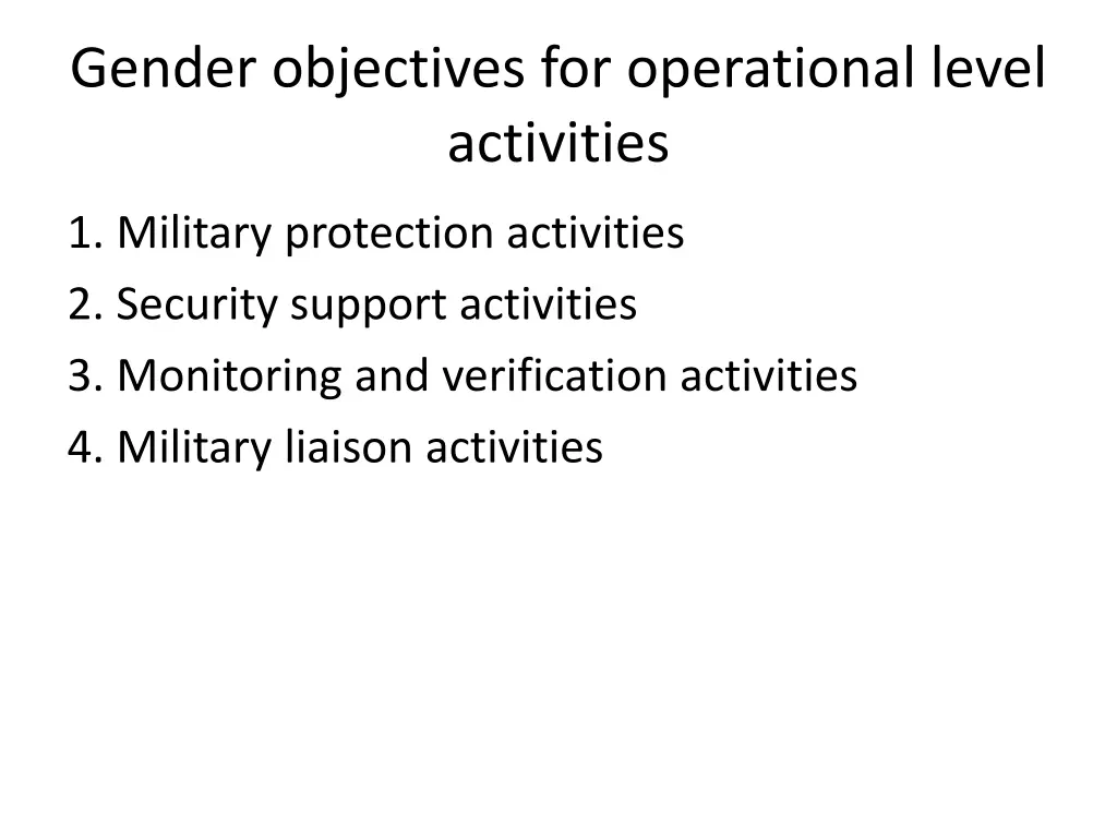 gender objectives for operational level activities