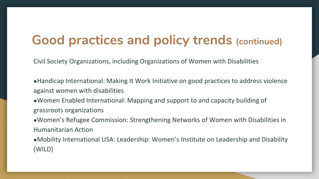 good practices and policy trends continued