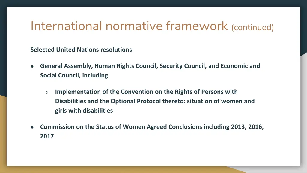 international normative framework continued