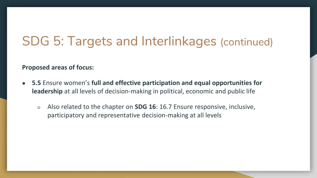 sdg 5 targets and interlinkages continued