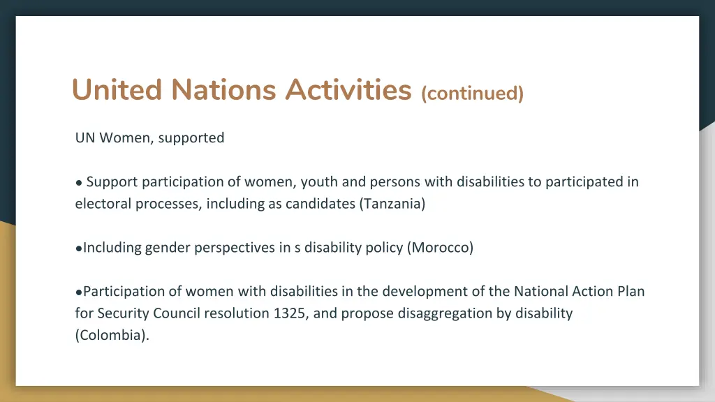 united nations activities continued